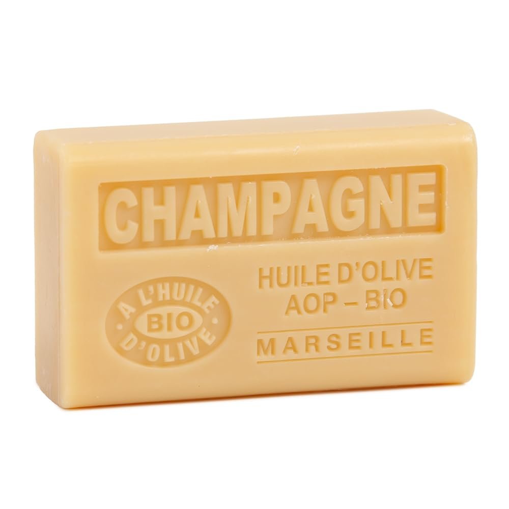 Label Provence Nature Marseille Soap with Organic Olive Oil & Shea Butter, Champagne Scent, 125 g