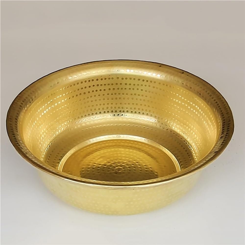 Hand-Hammered Copper Foot Bath Basin, Portable Foot Care Massage Bowl, Garden Decor Water Basin for Patio Wellness (Brass, 34 cm)