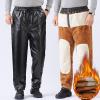 DASONLUE Men's Long Faux Leather Pants, Thick Plush Thermal, Fleece-Lined, Waterproof, Windproof, Relaxed Fit view 2
