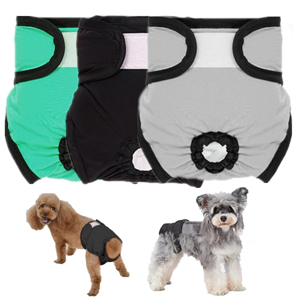 3-Pack Reusable Dog Diapers, Eco-Friendly, Highly Absorbent Washable Protective Pants, for Travel, Outdoor & Home (M)