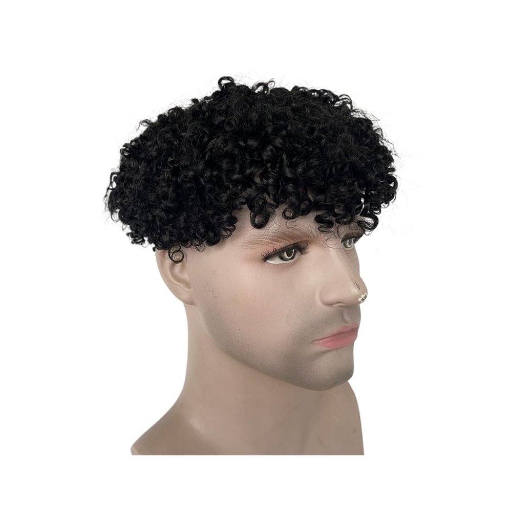 Men’s Curly Toupee, 20.3 x 25.4 cm, Full Lace, Brown Human Hair System