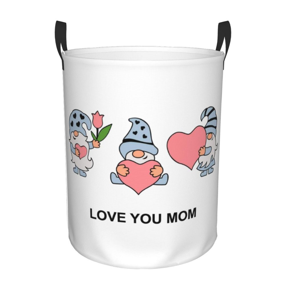I Love You, Mom! Se Gnome Laundry Basket, Round Storage Basket, 40 x 50 cm
