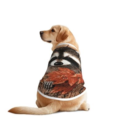 Fall Raccoon-in-Tree-Hollow Print Dog Outfit, Machine-Washable Shirt for Medium and Large Dogs
