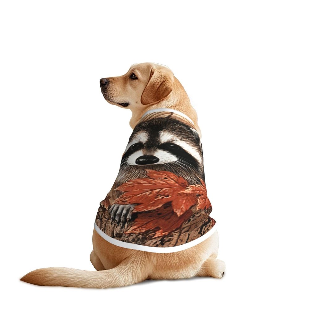 Fall Raccoon-in-Tree-Hollow Print Dog Outfit, Machine-Washable Shirt for Medium and Large Dogs
