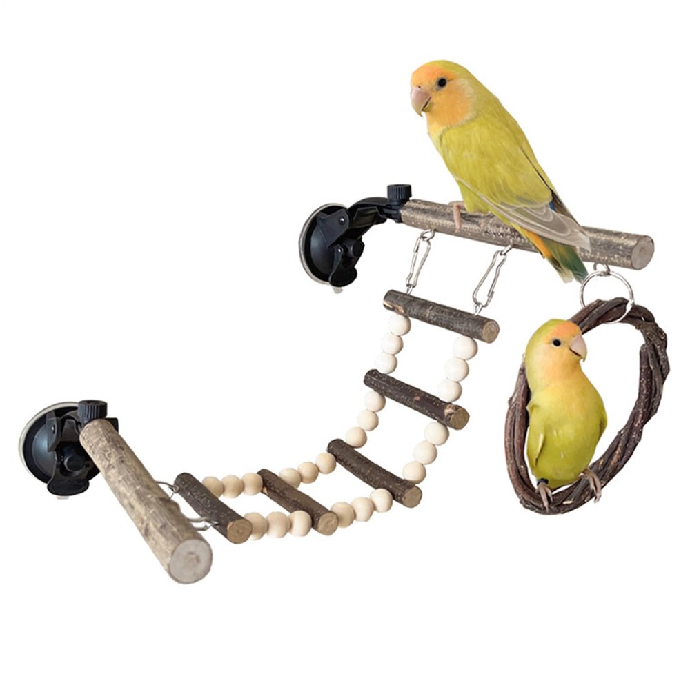 Bird Rope Ladder with Adjustable Wooden Climbing Hammock Bowls