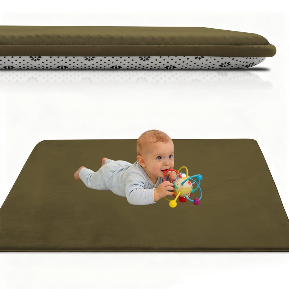 Baby Crawling Mat 100 x 220 cm Army Green, 2.5 cm Thick Foam Play Mat with Non-Slip Backing