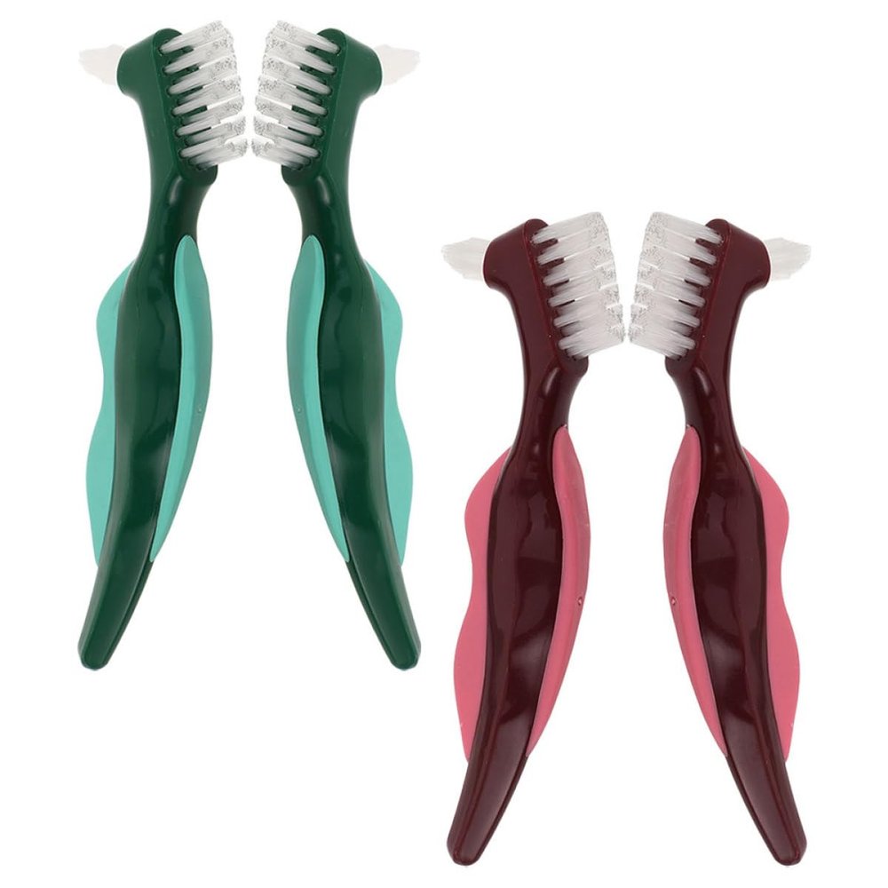 Denture Brushes with Double-Sided Cleaning Brush, 4-Pack