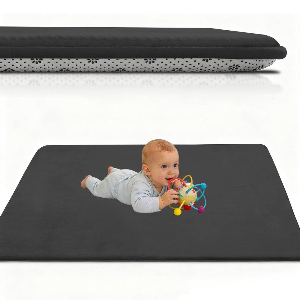 Baby Play Mat 55.1 x 98.4 in, Black, 1 in Thick Foam Mat with Non-Slip Backing