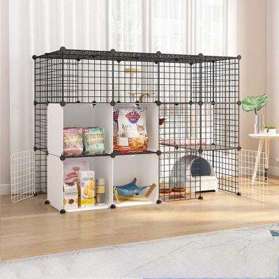 Large Cat Cage, Indoor Enclosure, Removable Metal Wire Playpen, Black