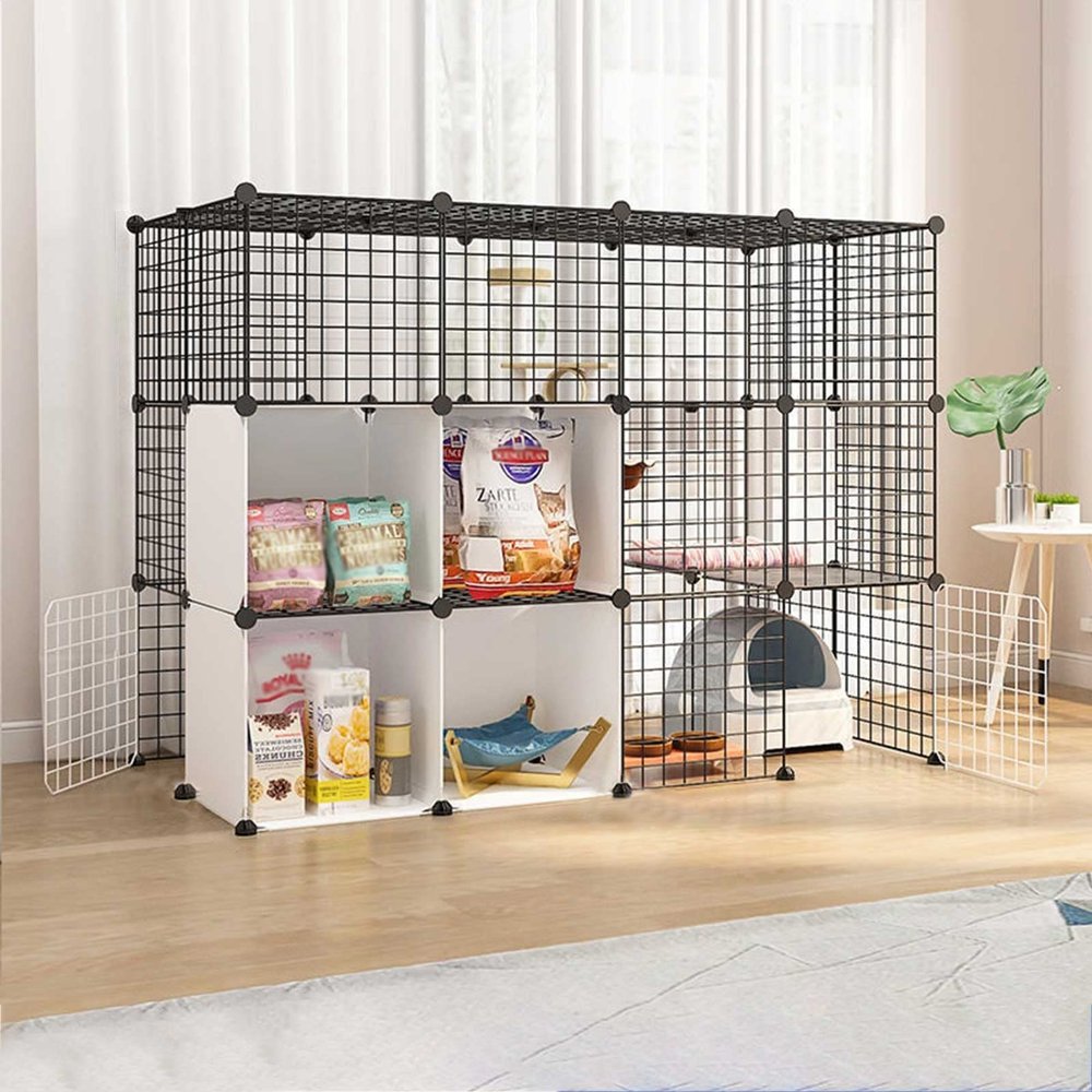 Large Cat Cage, Indoor Enclosure, Removable Metal Wire Playpen, Black