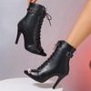 Closed-Toe High-Heel Sandals, Lace-Up Hollow-Out Platform Pumps, Size 46, Black view 2