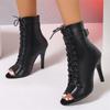 Closed-Toe High-Heel Sandals, Lace-Up Hollow-Out Platform Pumps, Size 46, Black view 3