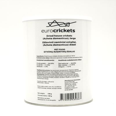 Eurocrickets Dried Adult House Crickets with Wings, 1,000 ml (approx. 130 g)