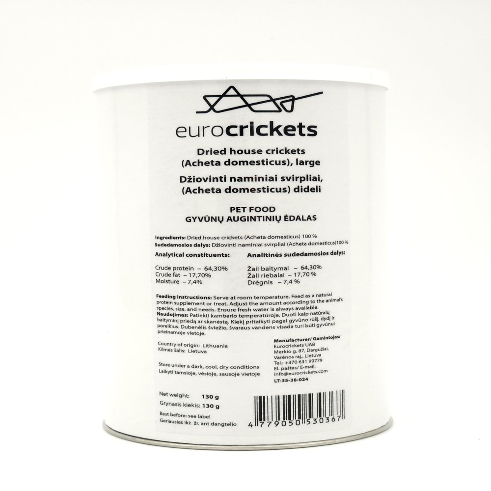 Eurocrickets Dried Adult House Crickets with Wings, 1,000 ml (approx. 130 g)
