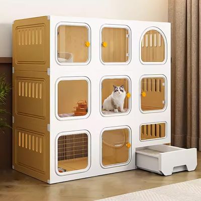 Indoor Cat Cage with Cat Ladder, Scratching Post and Bed