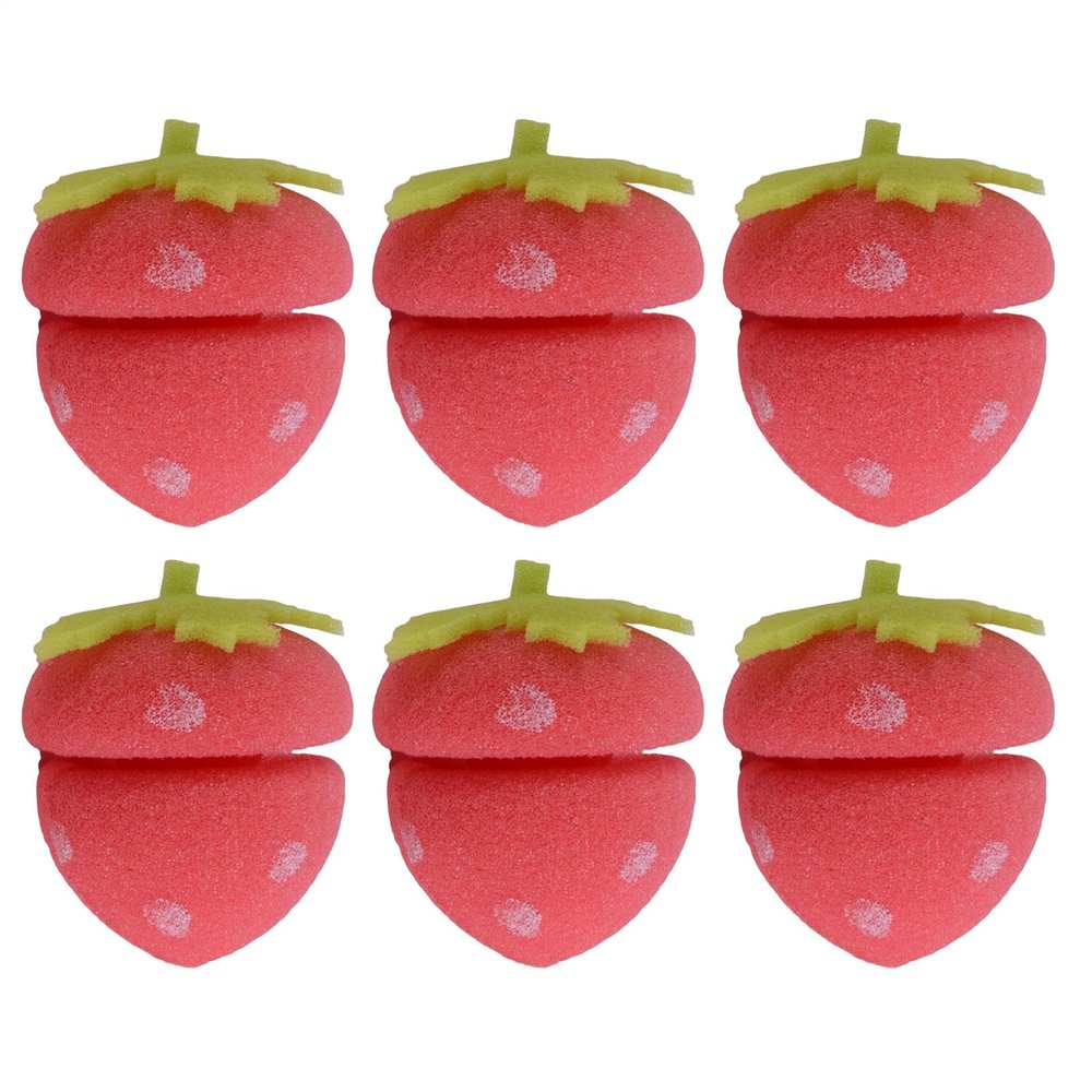 Strawberry-Design Hair Curlers, 6 Pieces, Soft and Comfortable, No-Heat Styling