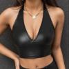 Women's Wet-Look PU Leather Crop Top Bra view 2