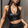 Women's Wet-Look PU Leather Crop Top Bra view 3