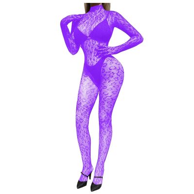Plus-Size Women's Sexy Open-Bust Lace Bodysuit with Zipper and Stockings
