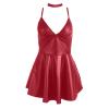 Women's Sexy Lace Negligée Set with Bra and Panties, Black PU Faux-Leather Mini Dress view 4