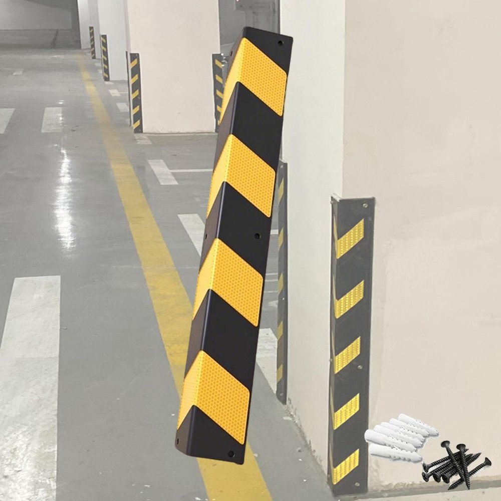 Durable L-Shaped Garage Wall Protector, Reflective Rubber Corner Guard, Yellow and Black