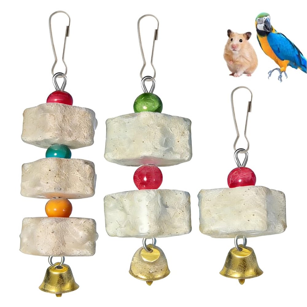 PBAHAUP Parrot Toy Set with Bell and Mineral Stone, 3-Pack