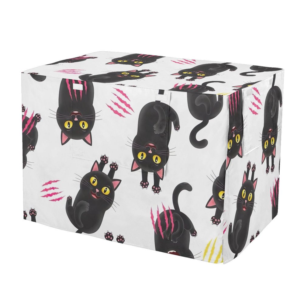 RPLIFE Black Cats Dog Crate Cover with Yellow Eyes, Windproof, Sizes S–XL, Washable Pet Crate Cover, Size M