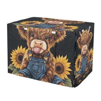 Dog Kennel Cover, Highland Cow Design, Easy to Install, Size M, Black