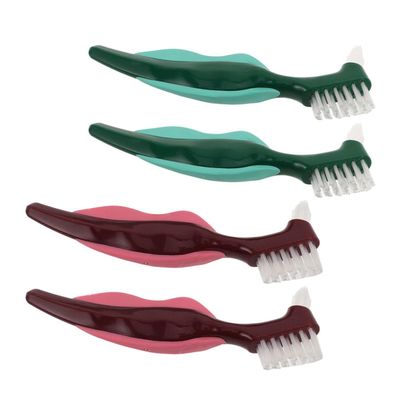 FRCOLOR Denture Care Brushes, 4 Pieces, Double-Sided Stiff Bristles, Ergonomic Handle, Portable for Travel and Daily Cleaning, Suitable for Seniors