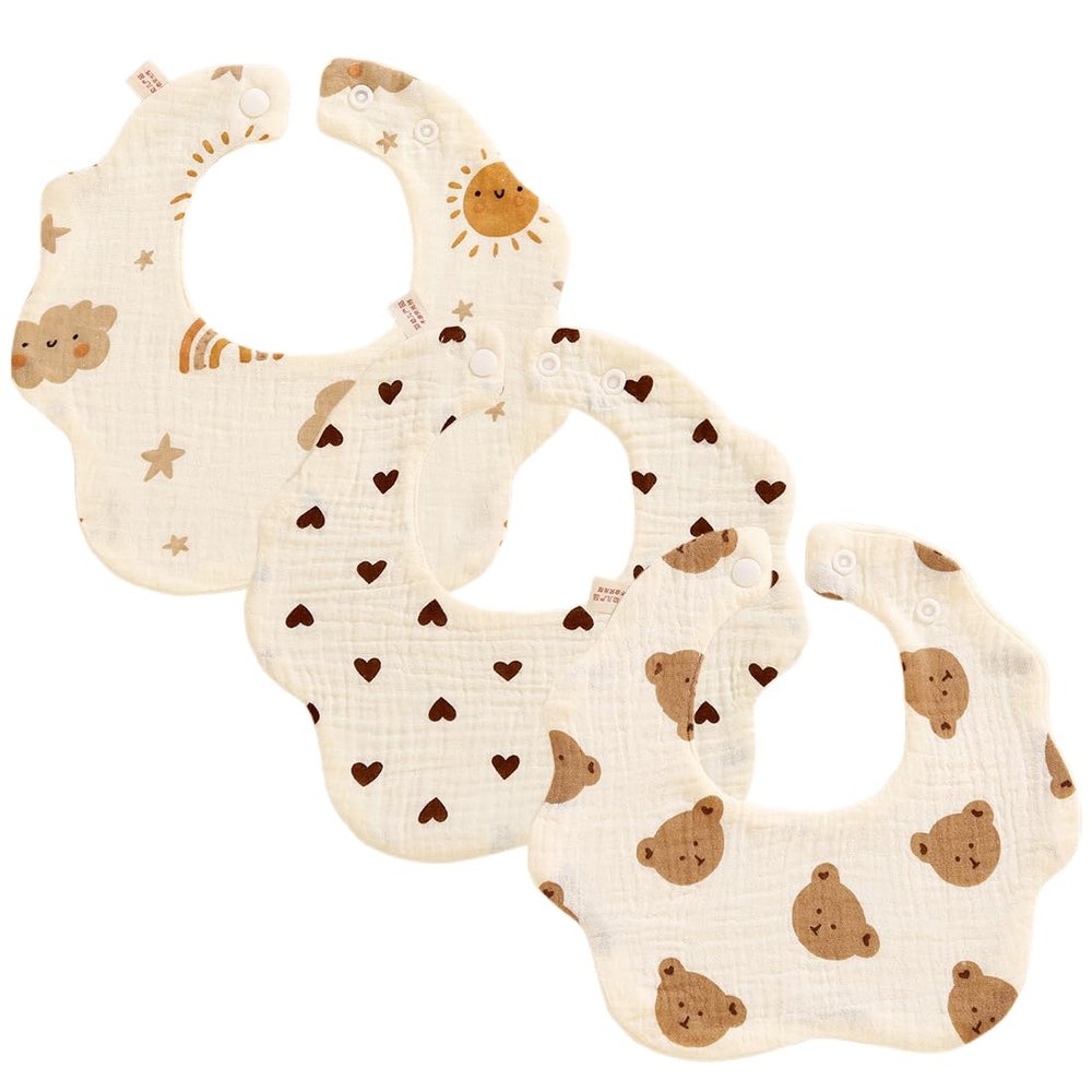 WUYJI Baby Bibs, 3-Piece Cotton Bandana Bib Set