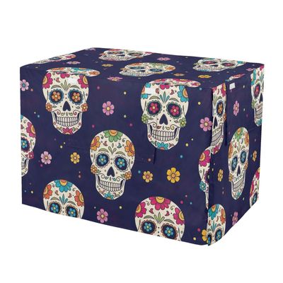 RPLIFE Dog Crate Cover with Floral Skull Pattern, Mesh Windows, Large
