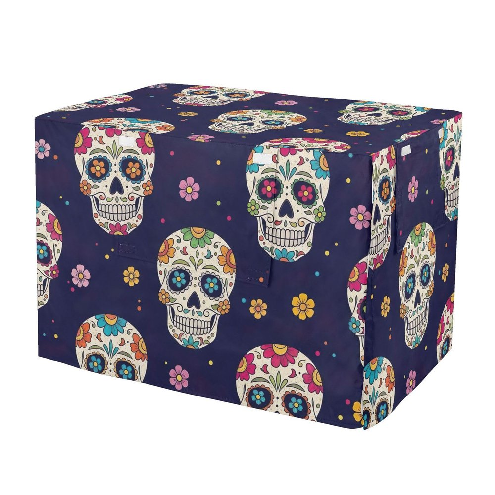 RPLIFE Dog Crate Cover with Floral Skull Pattern, Mesh Windows, Large