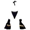 Women's Black Bodysuit with Gold Sequin Fringe and Mesh Sleeves, 3-Piece Set view 4