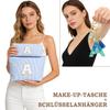 Personalized Blue Makeup Bag with Butterfly Fringe Initial Keychain for Women and Girls view 4