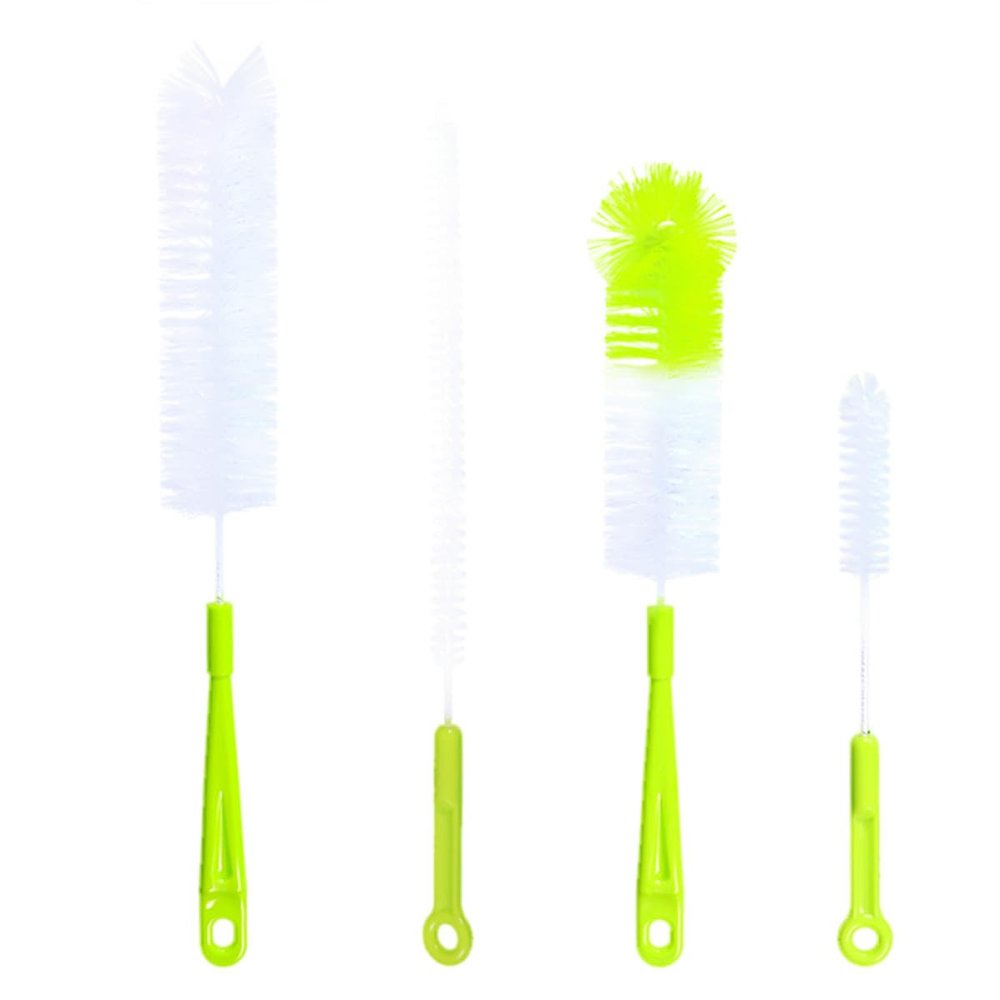 Nylon Bottle Brush with PP Handle, 4-Piece Set, Green