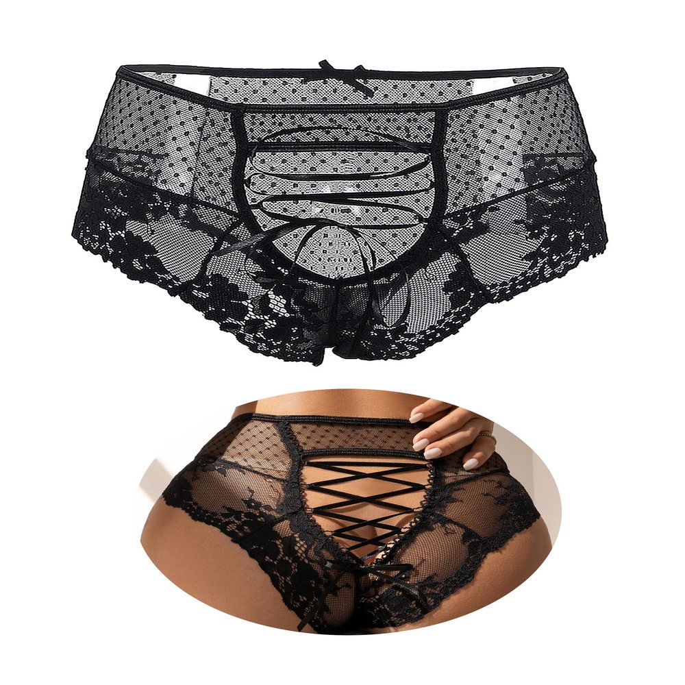 ohmydear Women's Black Lace Panties 4XL