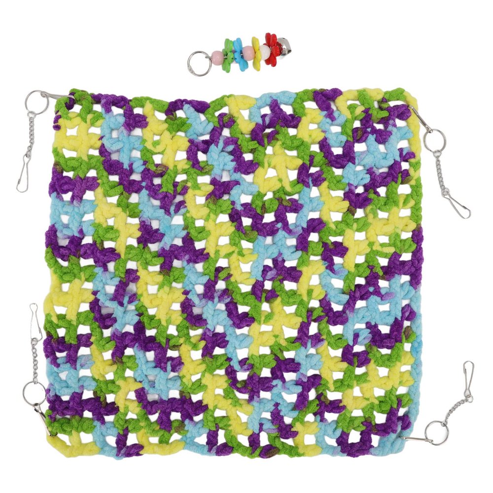 BSLSVGE Woven Wool-Thread Hammock Hanging Bed for Small Pets, 35 x 35 cm, Green/Yellow/Blue/Purple