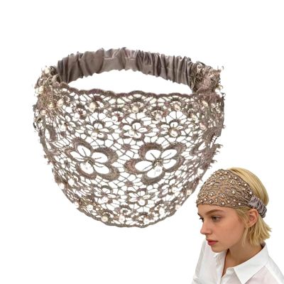 Lace Headband with Flower and Pearl Details