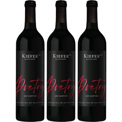 Kiefer Poetry Velvety Red Wine Cuvée, Kaiserstuhl Semi-Dry, Germany (3 x 0.75 L) with FeinWert E-Book