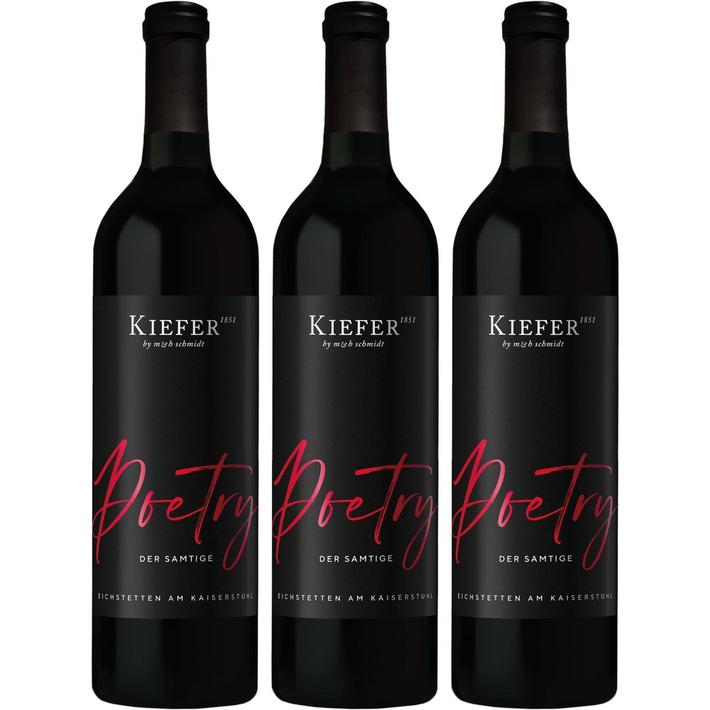 Kiefer Poetry Velvety Red Wine Cuvée, Kaiserstuhl Semi-Dry, Germany (3 x 0.75 L) with FeinWert E-Book