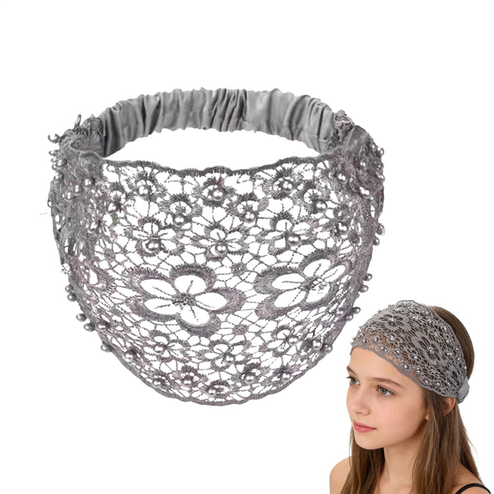 Pearl-Embellished Lace Headband for Women