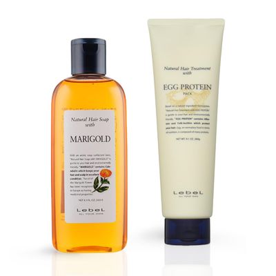Purifying & Repair Japanese Hair Care Set: Lebel Marigold Natural Hair Soap & Egg Protein Hair Treatment