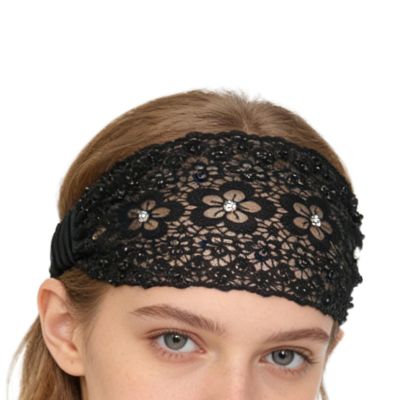 Lace Headband with Flower and Faux Pearl Details