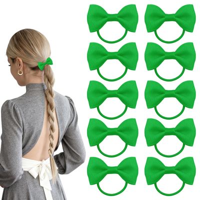 ELNX 10-Piece Green Bow Scrunchies