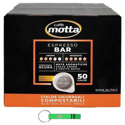 1x Caff Motta Espresso Bar Coffee Pods, Neapolitan Espresso, 50 ESE 44 mm Pods + Free Beni Culinari Keychain