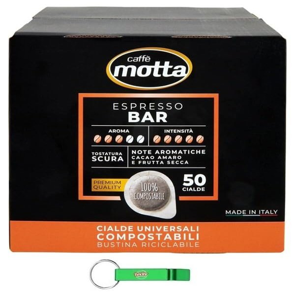 1x Caff Motta Espresso Bar Coffee Pods, Neapolitan Espresso, 50 ESE 44 mm Pods + Free Beni Culinari Keychain