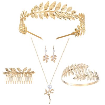 DINGFENG 5-Piece Gold Laurel Wreath Greek Goddess Headpiece Set