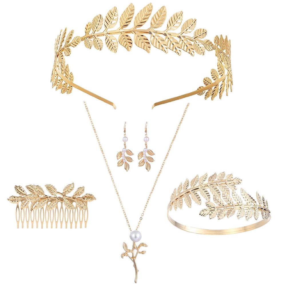 DINGFENG 5-Piece Gold Laurel Wreath Greek Goddess Headpiece Set
