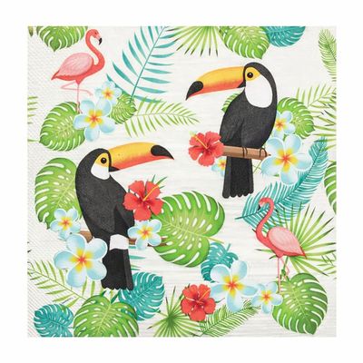 Ameisenkeks 20-Pack Eco-Friendly Napkins, 33 x 33 cm, 3-Ply, FSC & Svanen Certified, Tropical Toucan & Flamingo Design