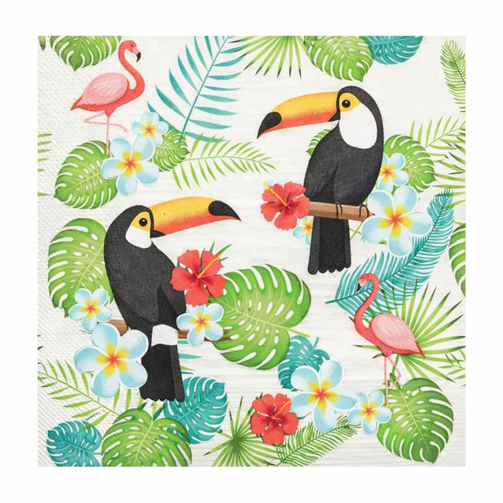 Ameisenkeks 20-Pack Eco-Friendly Napkins, 33 x 33 cm, 3-Ply, FSC & Svanen Certified, Tropical Toucan & Flamingo Design